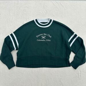 Abercrombie & Fitch Cropped Sweatshirt Denver Ski Club Colorado Size S Green